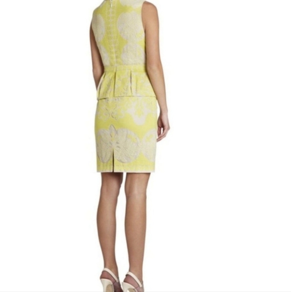 BCBGMaxAzria Etna Lace Peplum Sheath Dress Size 6 Neon Yellow Sleeveless Mini - Picture 3 of 11